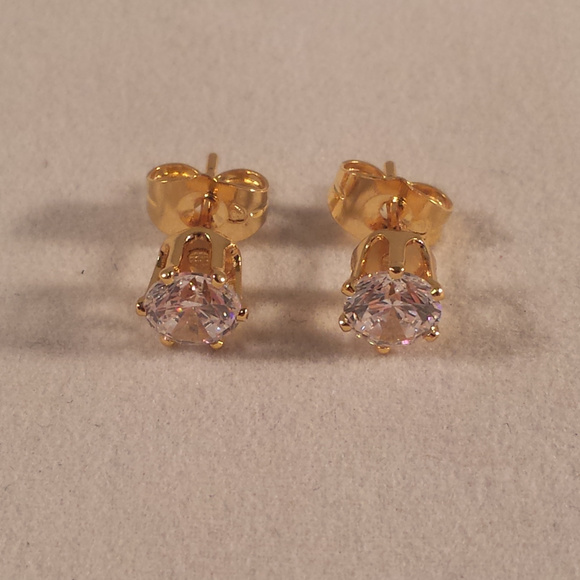 Mens 24K Yellow Gold Filled Diamond Zircon Stud Earrings 6mm or .84ctw each